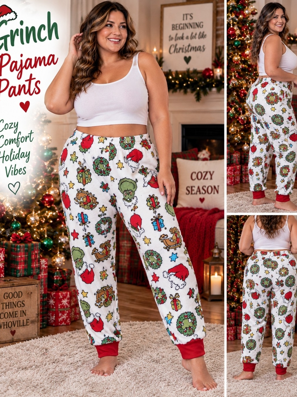 TITLE:
Grinch Christmas Pajama Pants Women’s 2X 18W-20W Holiday Fleece Lounge